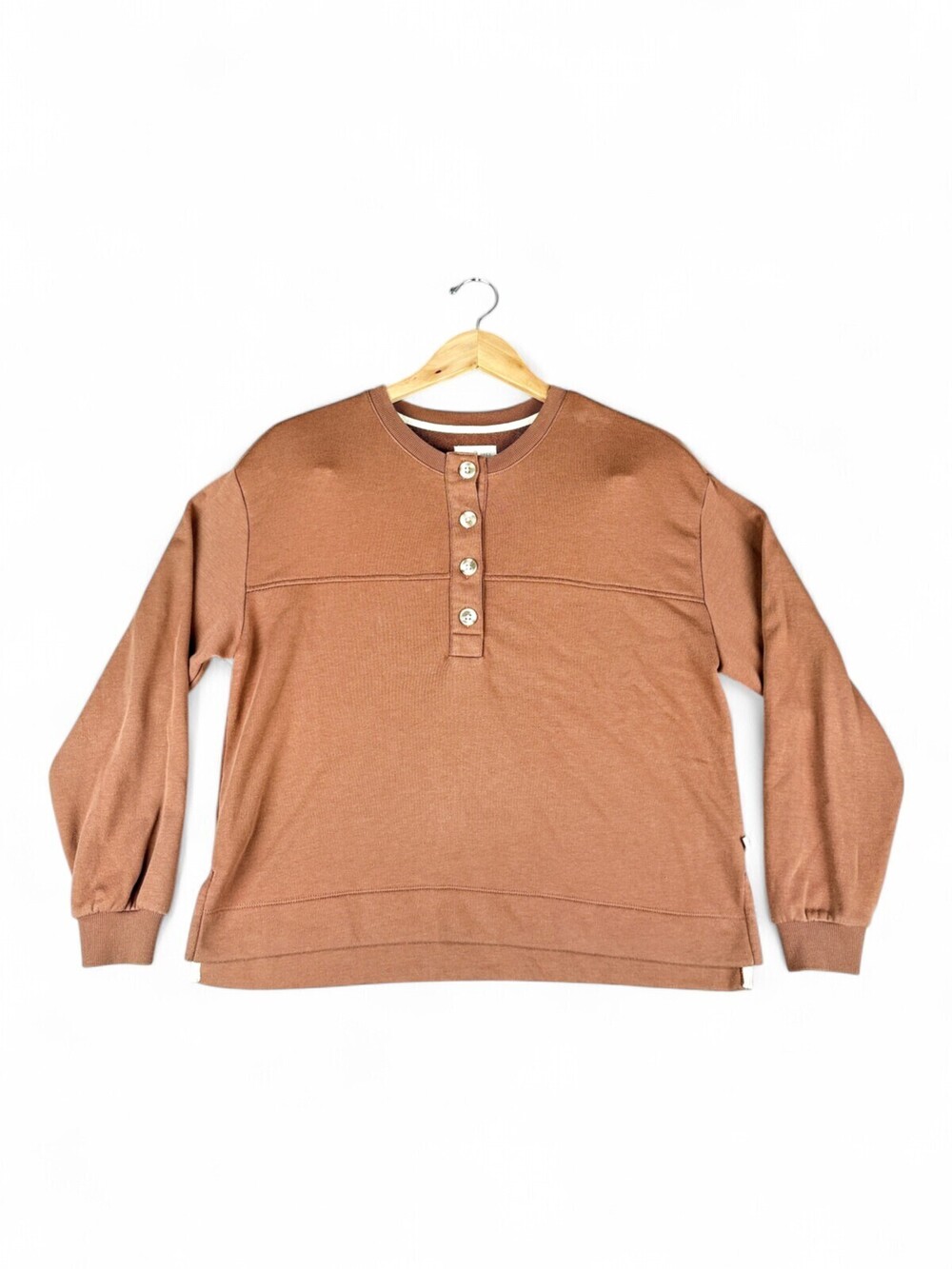 Lou & Grey Henley Sweatshirt Button Pullover Crewneck XS - Brown